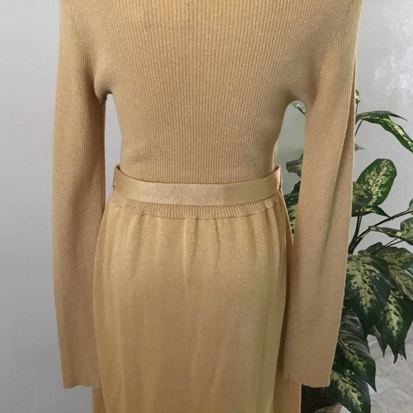 🌹6X HOST PICK🌹- FREE PEOPLE GOLD SPARKLE BELTED SWEATER DRESS/NWT/SZ L - Picture 7 of 9